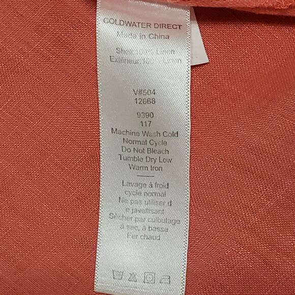 Coldwater Creek Linen Boxy Button Up Camp Shirt Coral Size Small Petite Casual - Picture 7 of 13